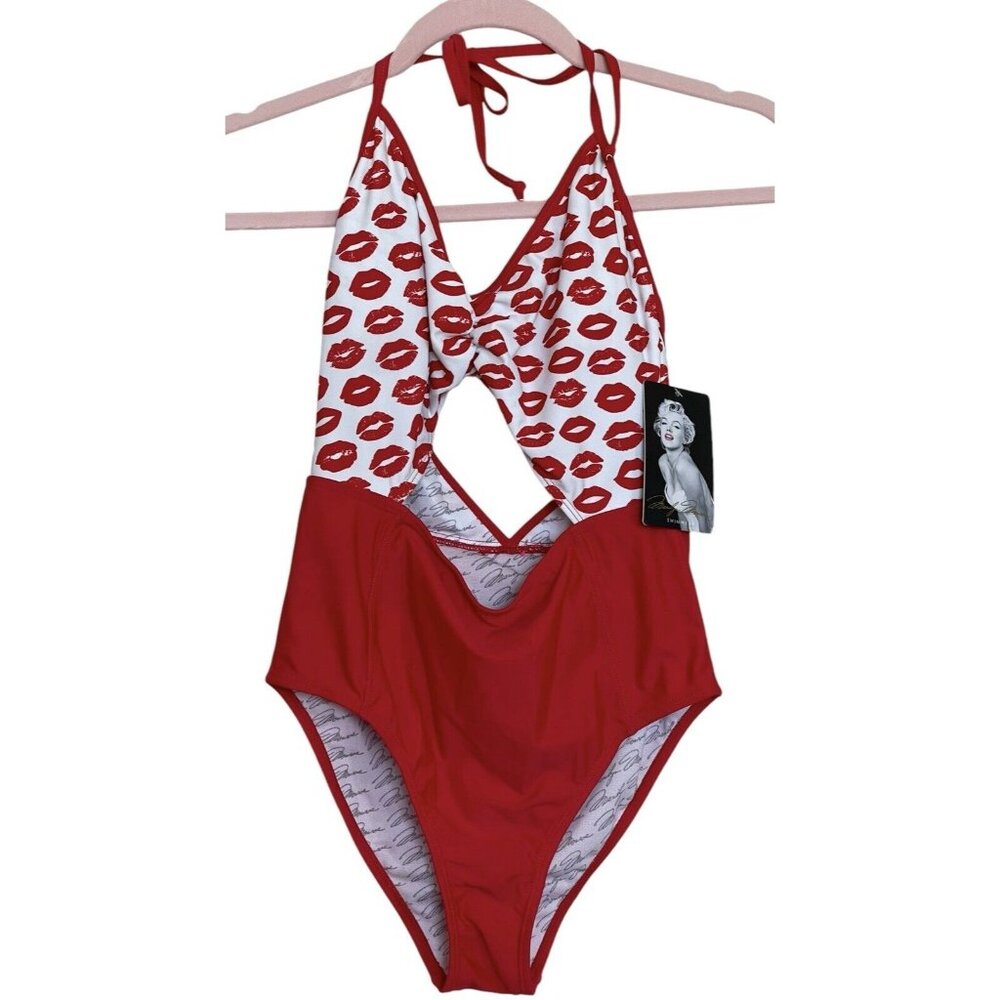 Marilyn Monroe Swimsuit Size‎ Small S  One Piece Kiss Red Lips Cut Out